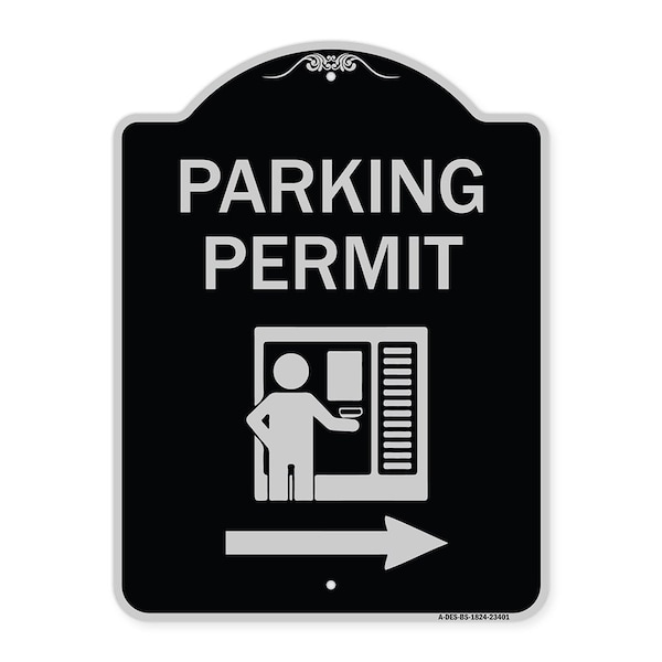Parking Permit With Right ArrowHeavy-Gauge Aluminum Architectural Sign, 24" x 18", BS-1824-23401